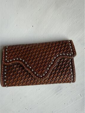 Nocona Tooled Brown Leather Belt Case with Metal Clip
